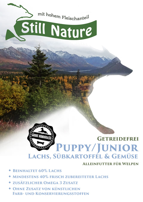 Still Nature | Puppy Lachs mit Süßkartoffel und Gemüse | Welpen und Junghunde | große Rassen