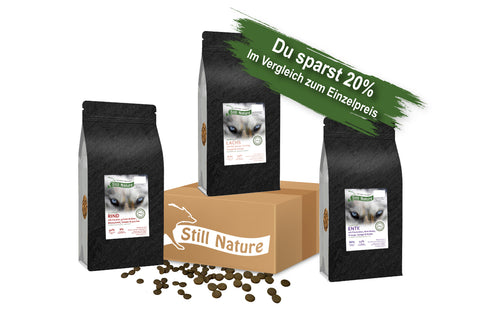 Testpaket 1 | Still Nature | 65% Fleisch mit Superfoods | Rind, Ente & Lachs