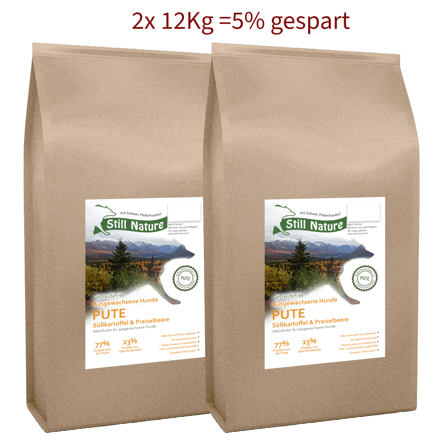 Hundefutter Pute Adult – mit Süßkartoffel & Preiselbeere