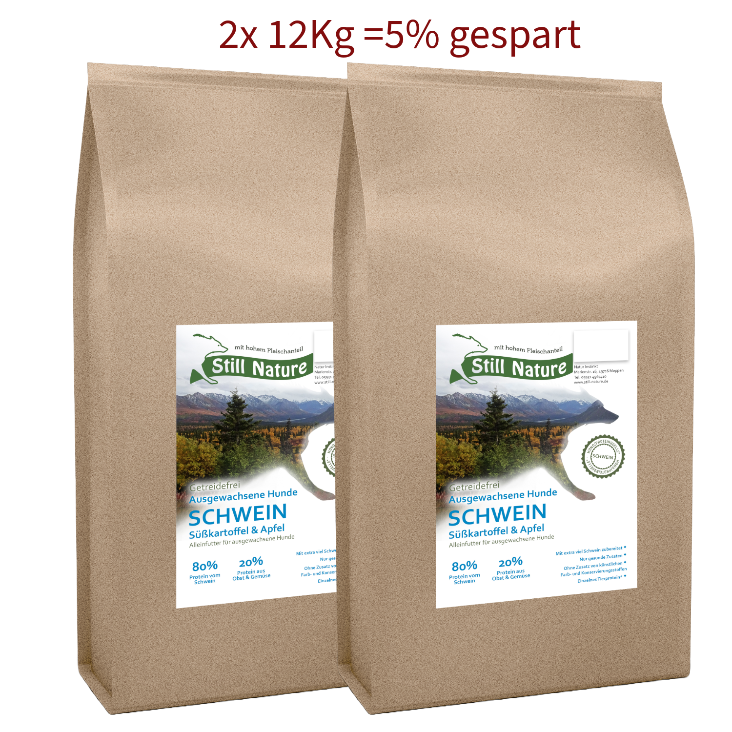 Hundefutter Schwein Adult – mit Süßkartoffel & Apfel